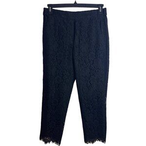 J Crew Womens Pants Size 8 Black Peyton Lace Elastic Waist Pockets Floral